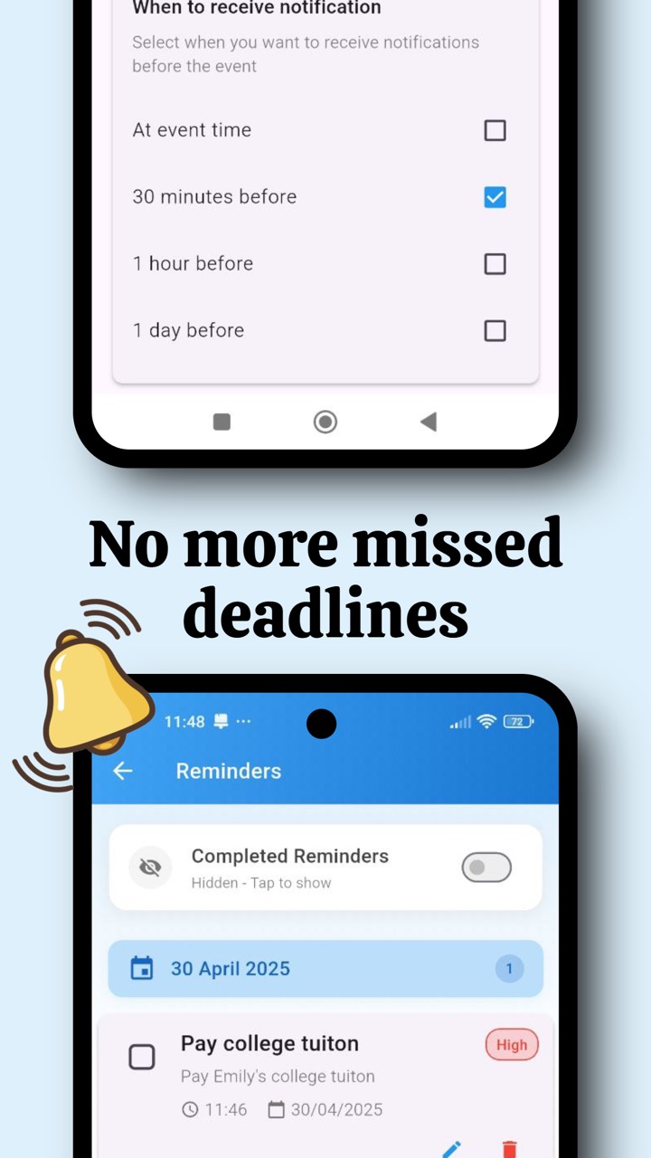 Reminders and deadline notifications in Swally